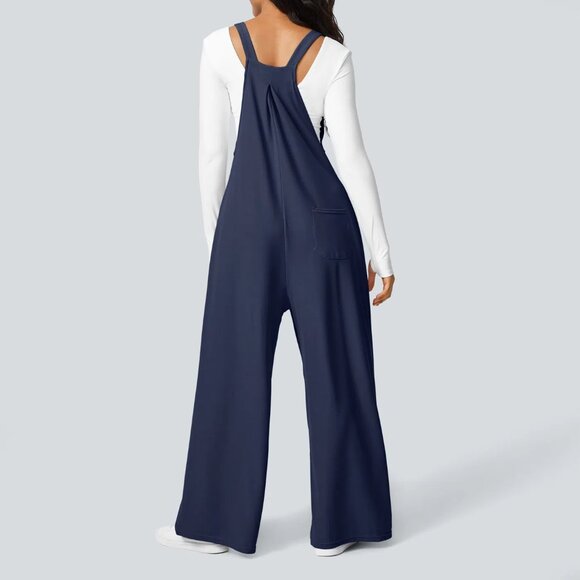 Halara Adjustable Strap Multiple Pockets Waffle Casual Overalls Dark Blue Large - Picture 2 of 12